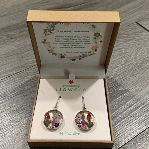 GIANI BERNINI Everlasting Flowers Sterling Silver NIB Dried Flower Earrings - Picture 2 of 8